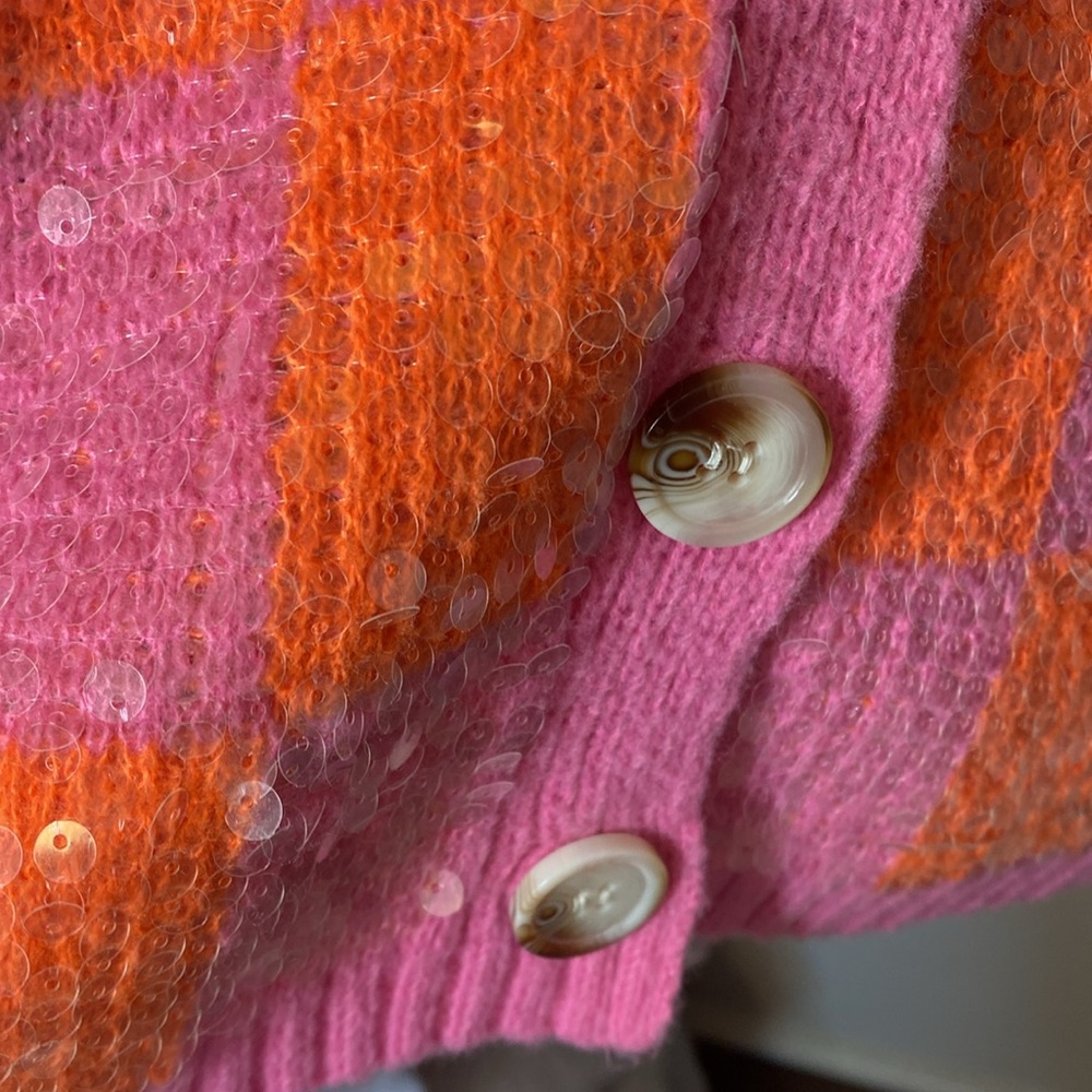 BIBI S Pink and Orange Checkered Sweater S - Picture 5 of 10